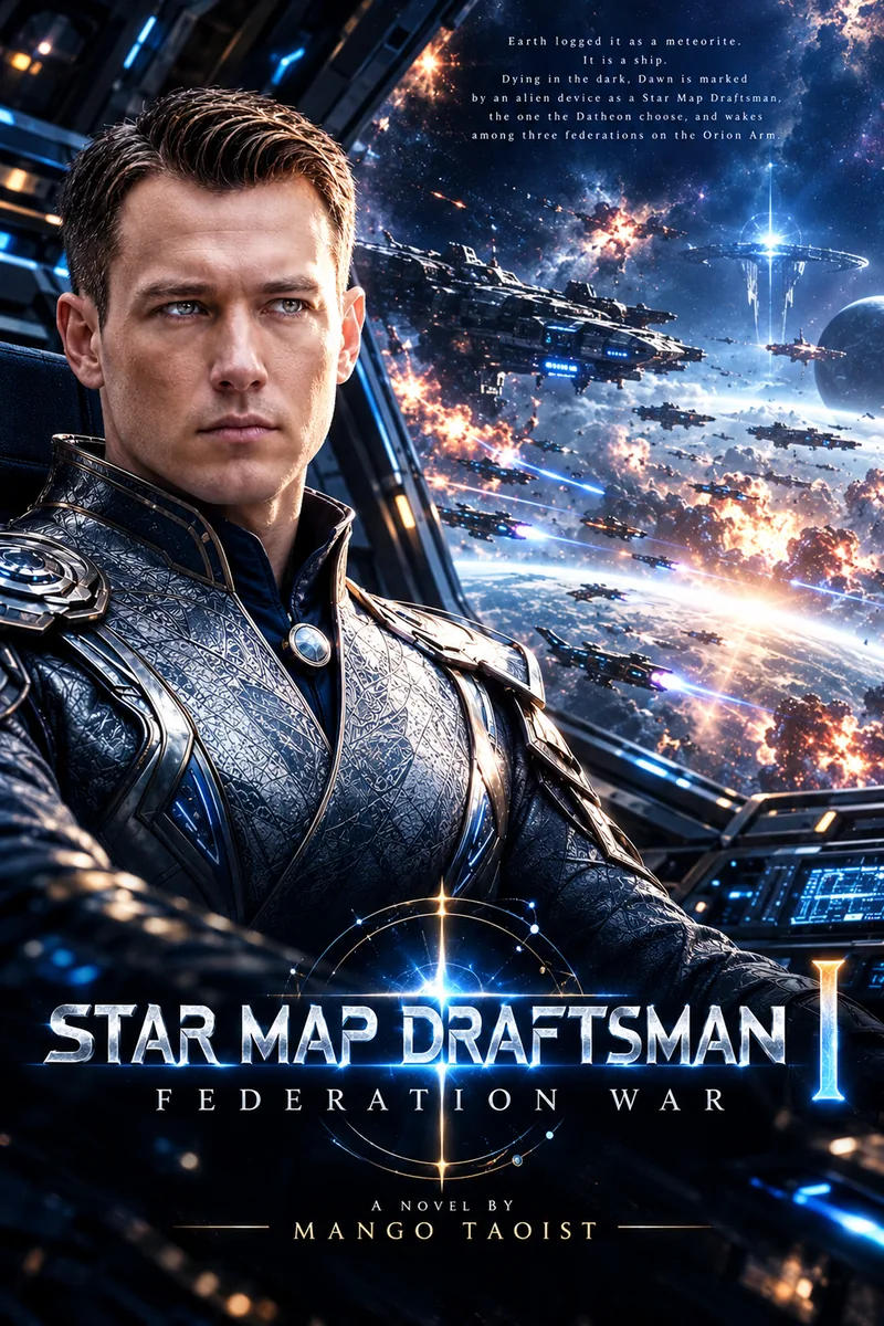 Cover of Star Map Draftsman I: Federation War by Mango Taoist: a man in a pilot seat before a space battle